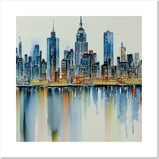 New York Skyline Ai Art Watercolor Posters and Art